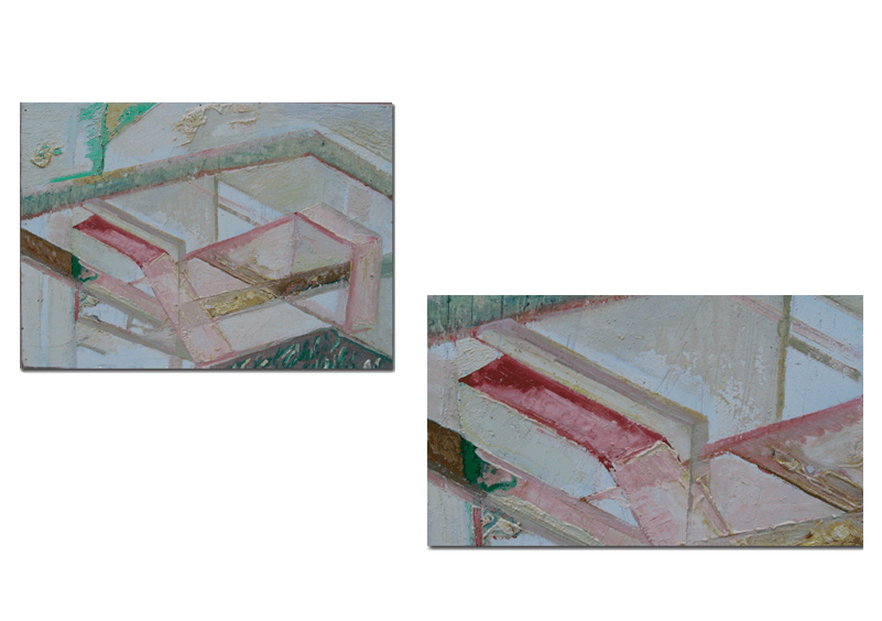 Prizma na povrsi, ulje na lesonitu, 90x50, 2003, Surface en forme de prisme, huile sur contre plaqu, 90x50, 2003